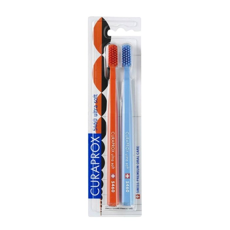 Curaprox Cs 5460 Ultra Soft Οδοντόβουρτσα με Πολύ Απαλές και Ανθεκτικές Ίνες 2 Τεμάχια – Πορτοκαλί – Γαλάζιο