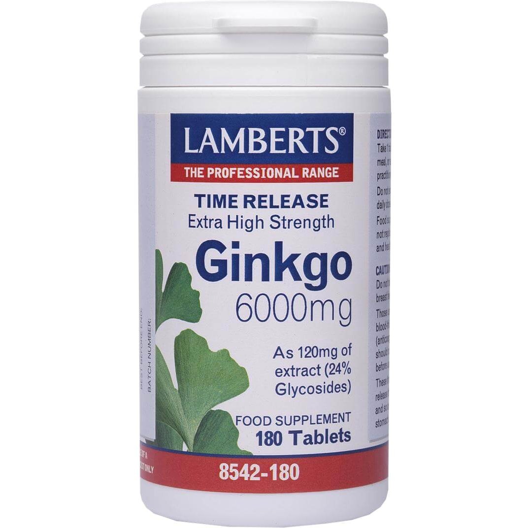 Lamberts Ginkgo Biloba Extract Συμπλήρωμα Διατροφής για τη Διατήρηση της Περιφερικής Κυκλοφορίας του Αίματος στα Άκρα 6000mg – 180 tabs