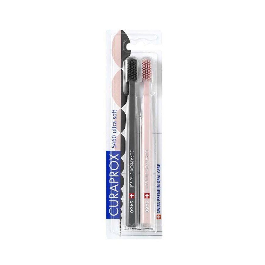 Curaprox Cs 5460 Ultra Soft Οδοντόβουρτσα με Πολύ Απαλές και Ανθεκτικές Ίνες 2 Τεμάχια – Γκρι – Ροζ