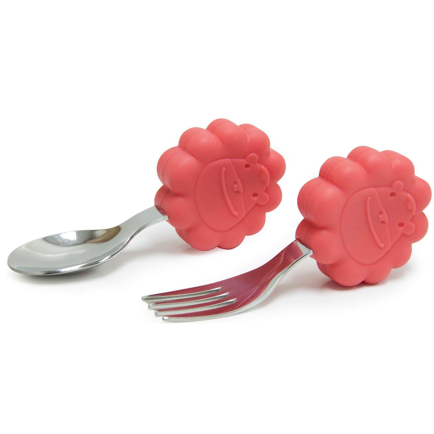 Marcus & Marcus Palm Grasp Spoon & Fork Set 18m+ Σετ Εκμάθησης Κουτάλι & Πιρούνι Σιλικόνης 2 Τεμάχια – κόκκινο