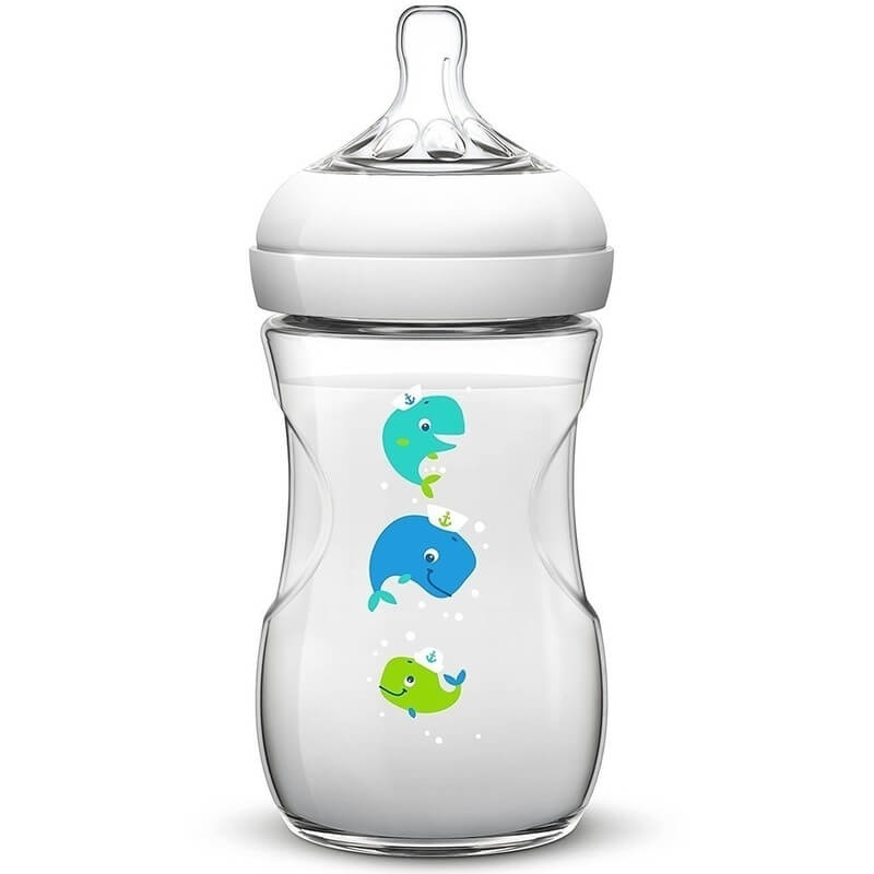 Avent Natural Μπιμπερό Πολυπροπυλενίου Με Θηλή Σιλικόνης Αργής Ροής 1Μ+ 260ml SCF627/25 – Φαλαινίτσες