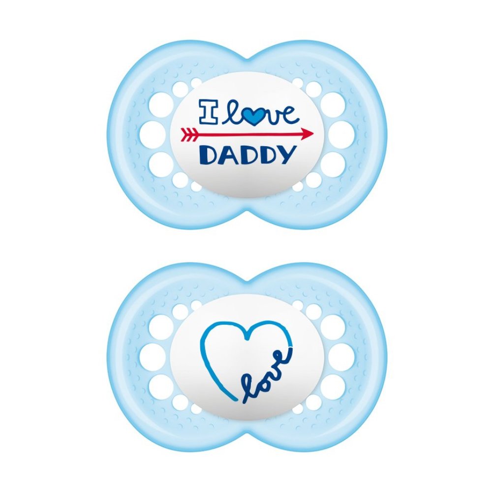 Mam I Love Mummy & Daddy Ορθοδοντική Πιπίλα Σιλικόνης Κωδ 265S από 16+ Μηνών 2 Τεμάχια – Γαλάζιο – Γαλάζιο