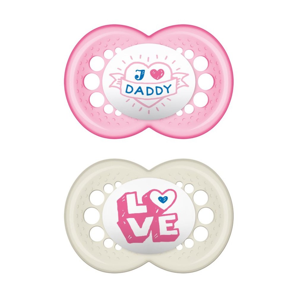 Mam I Love Mummy & Daddy Ορθοδοντική Πιπίλα Σιλικόνης Κωδ 265S από 16+ Μηνών 2 Τεμάχια – Ροζ – Λευκό