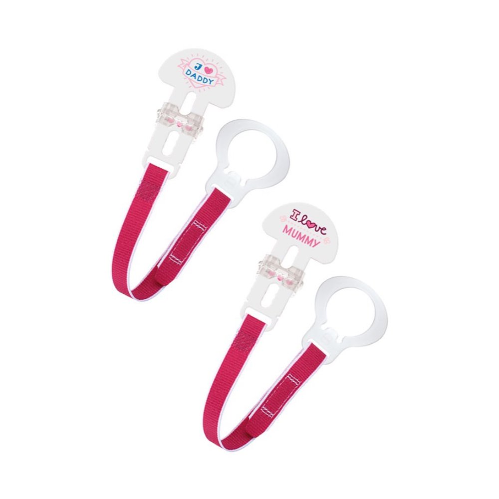 Mam Clip Set I Love Mummy & Daddy Κωδ 312 Κορδέλα Στήριξης Πιπίλας, από 0+ Μηνών 2 Τεμάχια – ροζ