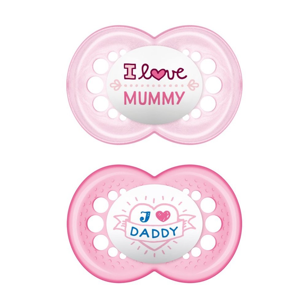 Mam I Love Mummy & Daddy Ορθοδοντική Πιπίλα Σιλικόνης Κωδ 170S από 6 Έως 16 Μηνών 2 Τεμάχια – Ροζ – Ροζ