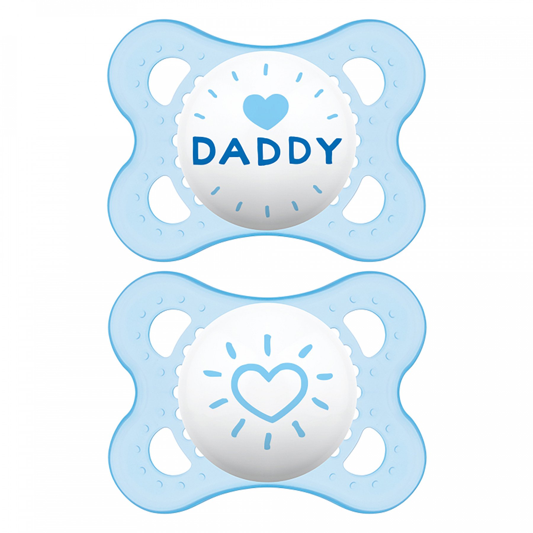 Mam I Love Mummy & Daddy Ορθοδοντική Πιπίλα Σιλικόνης Κωδ 115S από 2 Έως 6 Μηνών 2 Τεμάχια – Γαλάζιο – Γαλάζιο