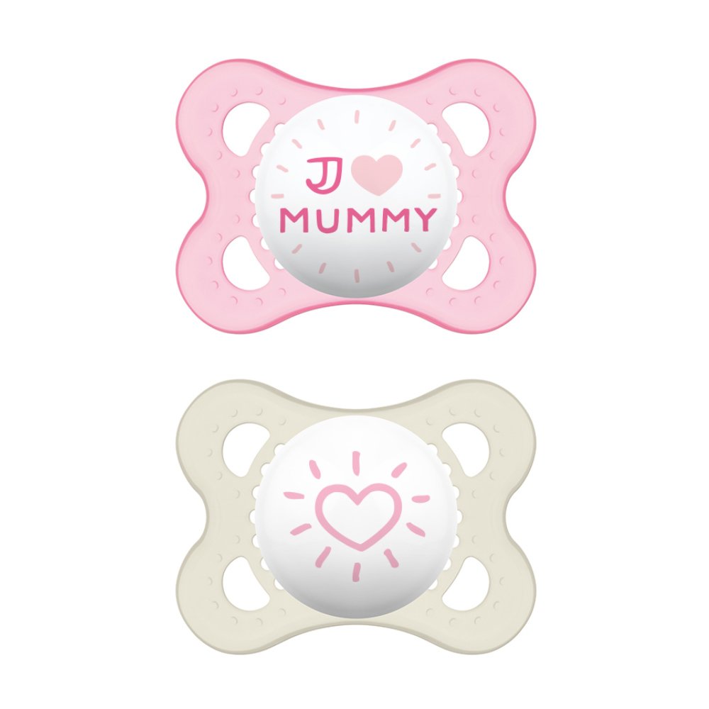 Mam I Love Mummy & Daddy Ορθοδοντική Πιπίλα Σιλικόνης Κωδ 115S από 2 Έως 6 Μηνών 2 Τεμάχια – Ροζ – Λευκό 2
