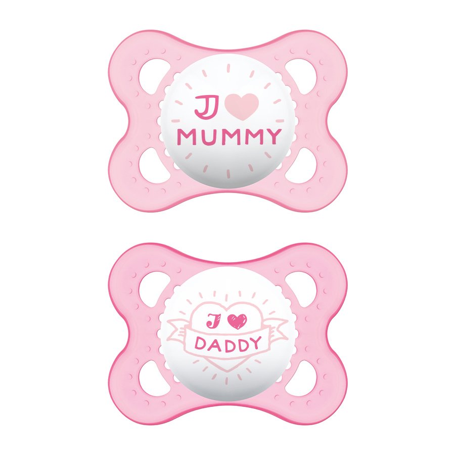 Mam I Love Mummy & Daddy Ορθοδοντική Πιπίλα Σιλικόνης Κωδ 115S από 2 Έως 6 Μηνών 2 Τεμάχια – Ροζ – Ροζ