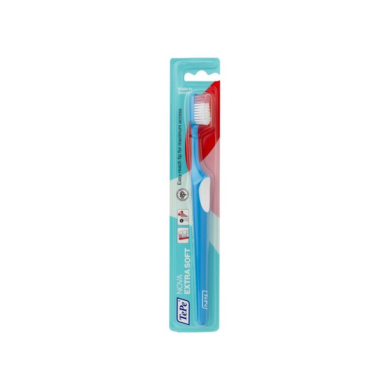 TePe Nova Extra Soft Οδοντόβουρτσα Πολύ Μαλακή, με Ειδικό Άκρο για Εύκολη Πρόσβαση στα Πίσω Δόντια 1 Τεμάχιο – γαλάζιο