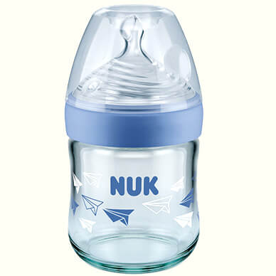 Nuk Nature Sense Γυάλινο Μπιμπερό με Θηλή Σιλικόνης Small 0-6 Μηνών 120ml – γαλάζιο