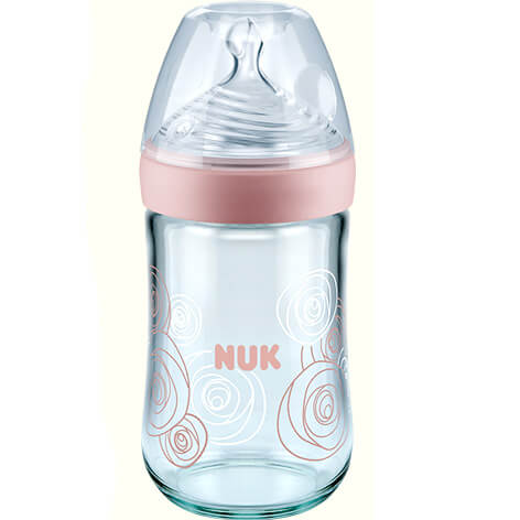 Nuk Nature Sense Γυάλινο Μπιμπερό με Θηλή Σιλικόνης Medium 0-6 Μηνών 240ml – ροζ