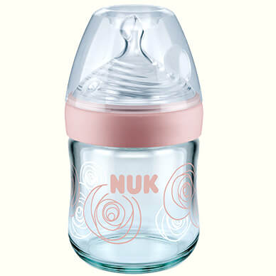 Nuk Nature Sense Γυάλινο Μπιμπερό με Θηλή Σιλικόνης Small 0-6 Μηνών 120ml – ροζ