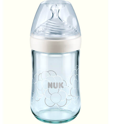 Nuk Nature Sense Γυάλινο Μπιμπερό με Θηλή Σιλικόνης Medium 0-6 Μηνών 240ml – άσπρο