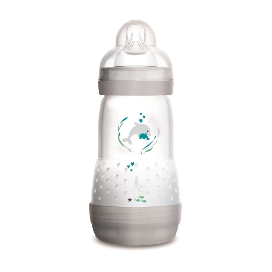 Mam Easy Start™ Anti-Colic 2+ Μηνών, Κωδ 351S Μπιμπερό Πολυπροπυλενίου με Θηλή Σιλικόνης & Σύστημα Κατά των Κολικών 260ml – γκρι