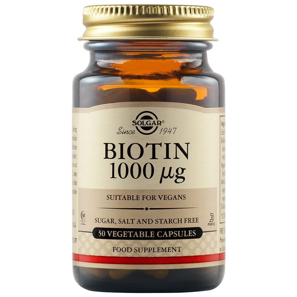 Solgar Biotin 1000μg Συμπλήρωμα Διατροφής για την Υγιείς Ανάπτυξη των Μαλλιών & του Δέρματος 50veg.caps