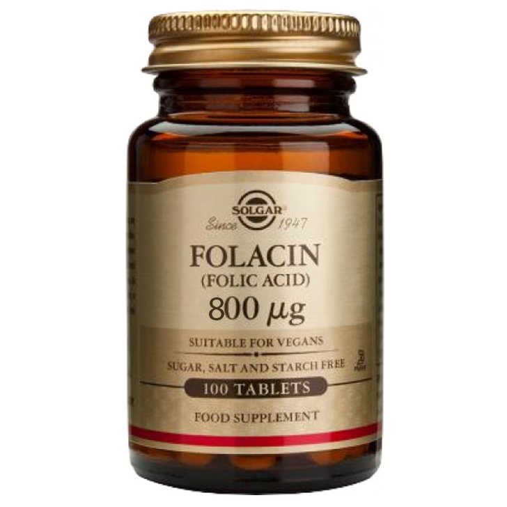 Solgar Folacin (Folic Acid) Συμπλήρωμα Διατροφής Χρήσιμο σε Περιπτώσεις Αναιμίας Λόγω Έλλειψης Φολικού Οξέως 100tablets – 800μg