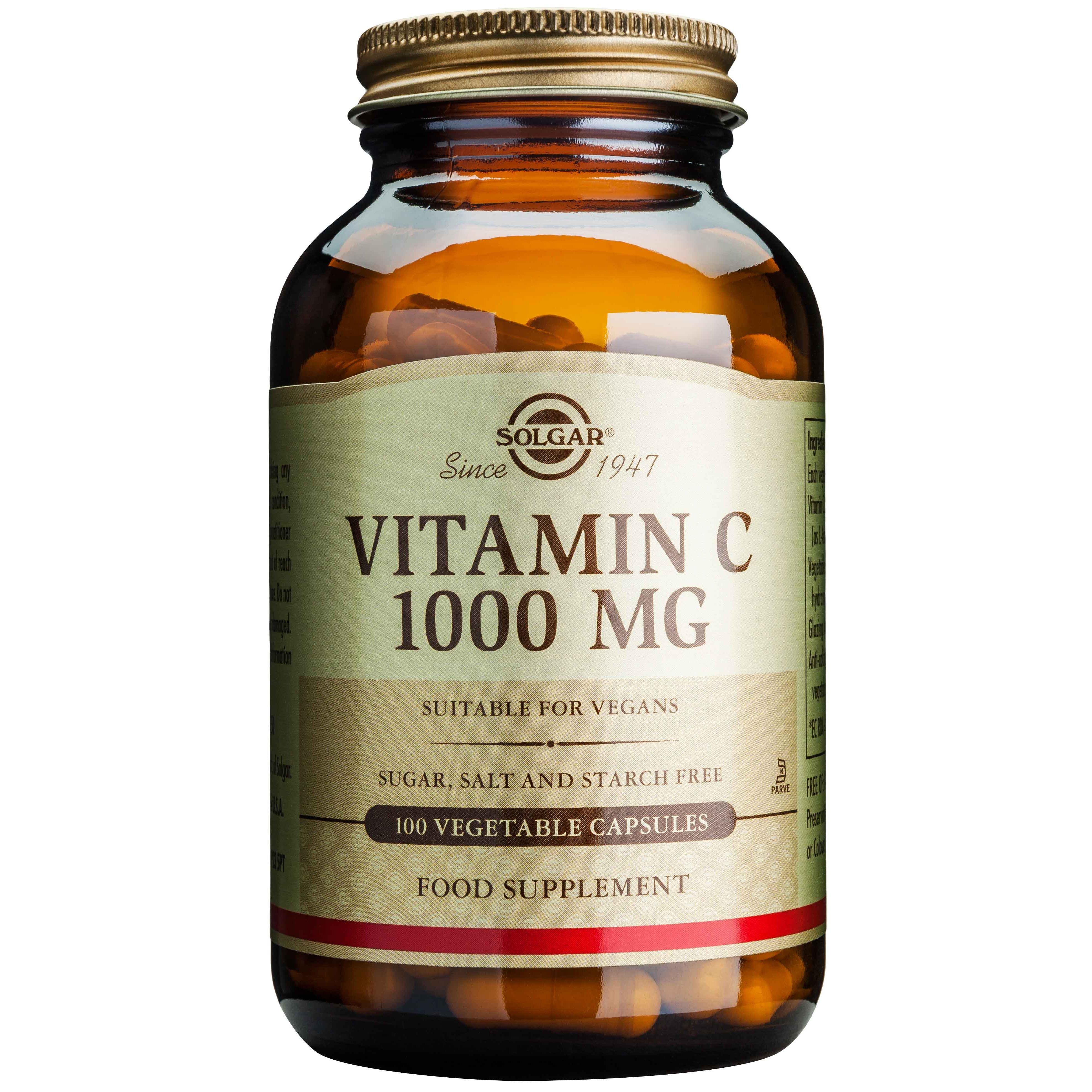 Solgar Vitamin C Αντιοξειδωτική Βιταμίνη Απαραίτητη για την Υγεία του Οργανισμού veg.caps – 1000 Mg/100 Caps