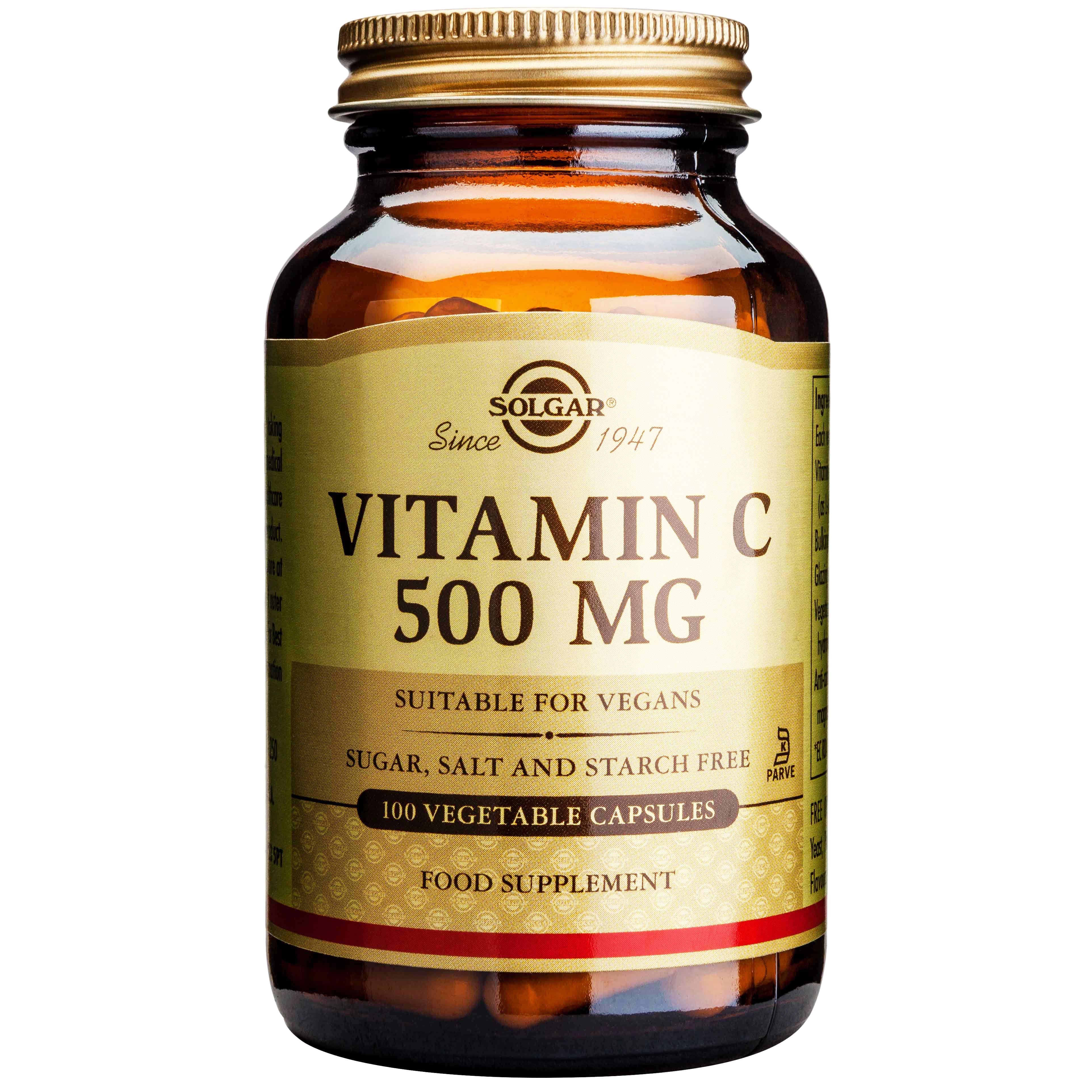 Solgar Vitamin C 500mg Αντιοξειδωτική Βιταμίνη Απαραίτητη για την Υγεία του Οργανισμού 100veg.caps