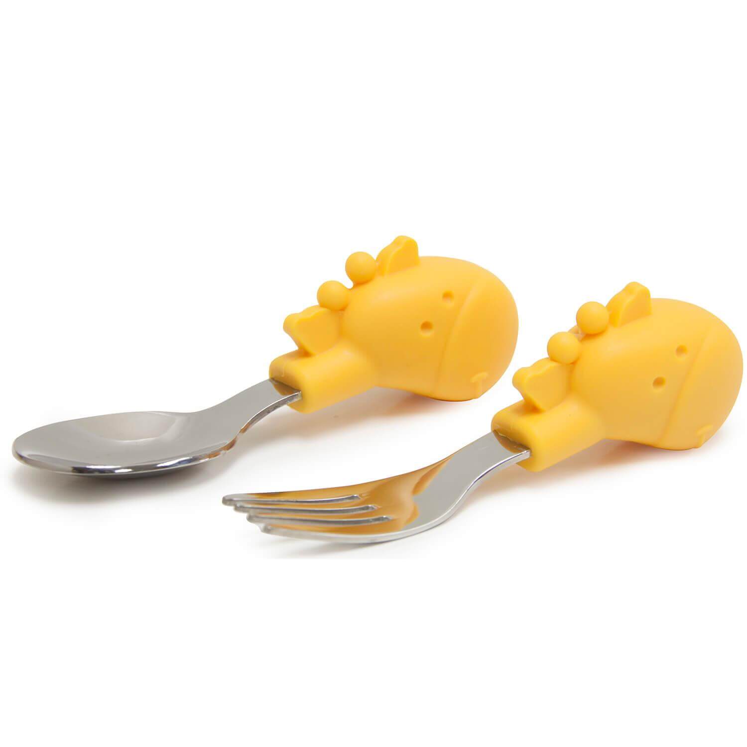 Marcus & Marcus Palm Grasp Spoon & Fork Set 18m+ Σετ Εκμάθησης Κουτάλι & Πιρούνι Σιλικόνης 2 Τεμάχια – πορτοκαλί