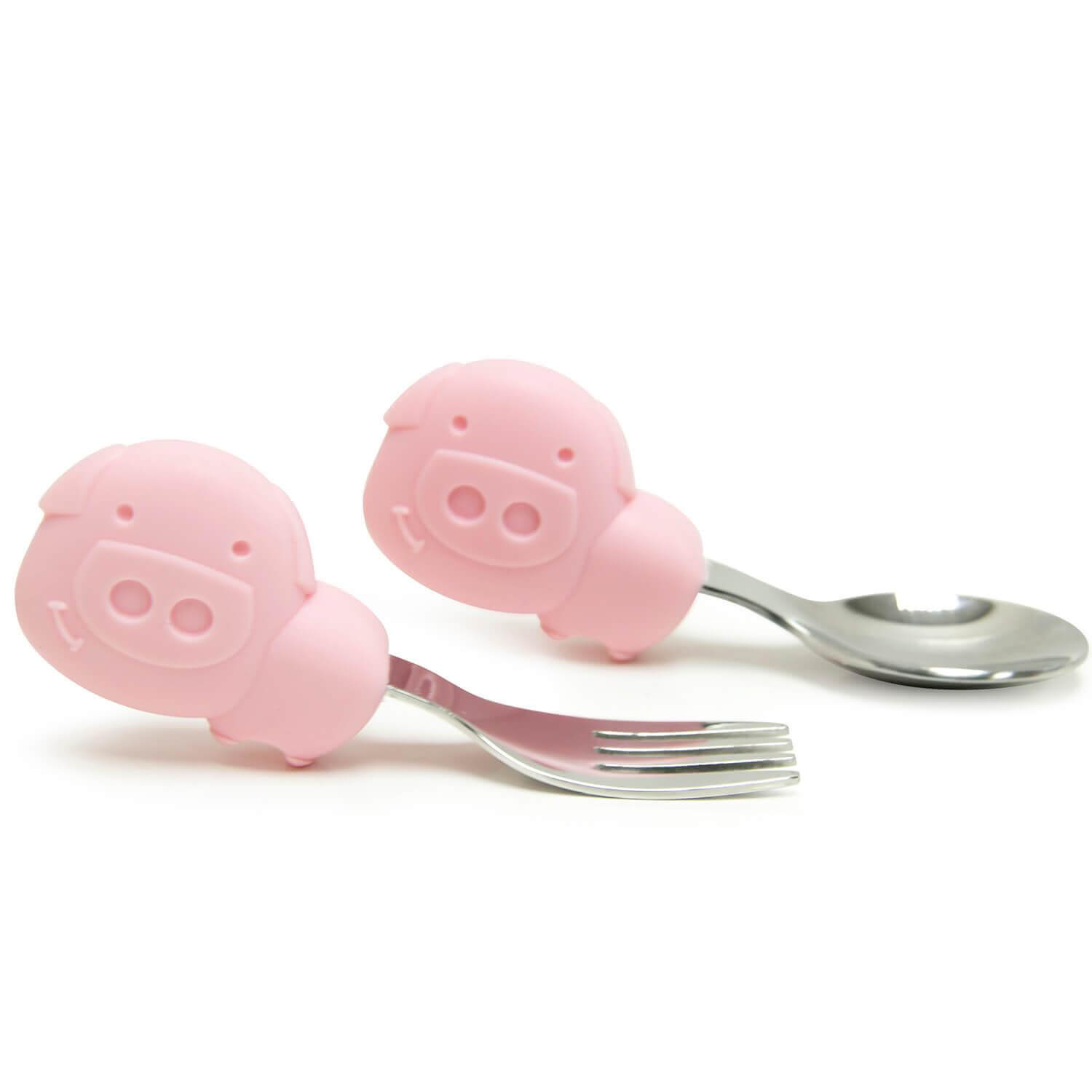 Marcus & Marcus Palm Grasp Spoon & Fork Set 18m+ Σετ Εκμάθησης Κουτάλι & Πιρούνι Σιλικόνης 2 Τεμάχια – ροζ