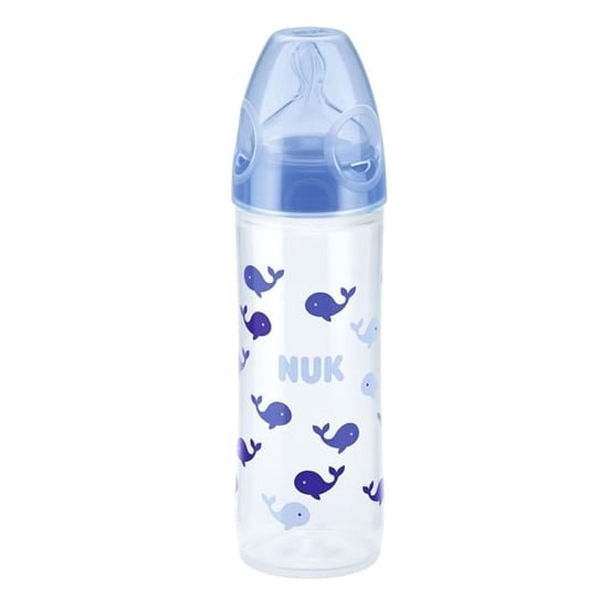 NUK New Classic Μπιμπερό Πολυπροπυλένιο Στενό Σχήμα με Θηλή Σιλικόνης 250ml – μπλέ