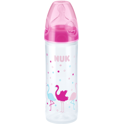 NUK New Classic Μπιμπερό Πολυπροπυλένιο Στενό Σχήμα με Θηλή Σιλικόνης 250ml – ροζ