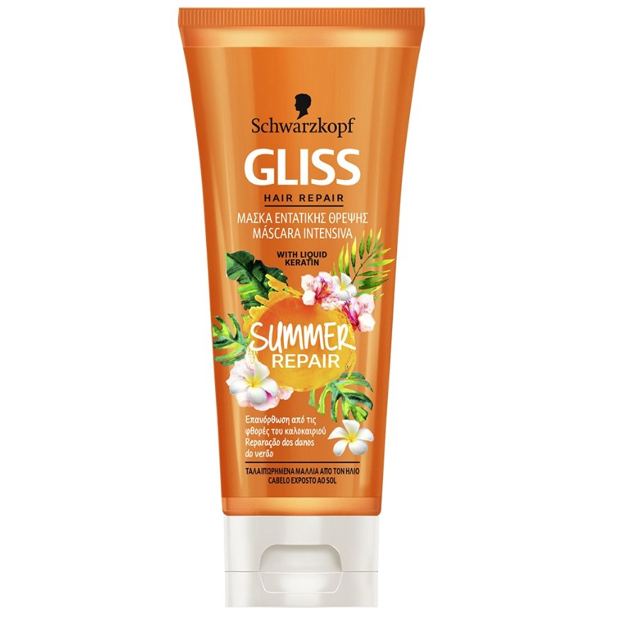 Schwarzkopf Gliss Summer Repair Μάσκα Μαλλιών για Ταλαιπωρημένα Μαλλιά Από τον Ήλιο 200ml