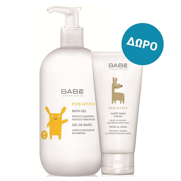 Babe Pediatric Πακέτο Προσφοράς Bath Gel Ήπιο Αφρόλουτρο για Βρέφη &Παιδιά 500ml & Δώρο Nappy Rash Cream Κρέμα για Σύγκαμα 100ml