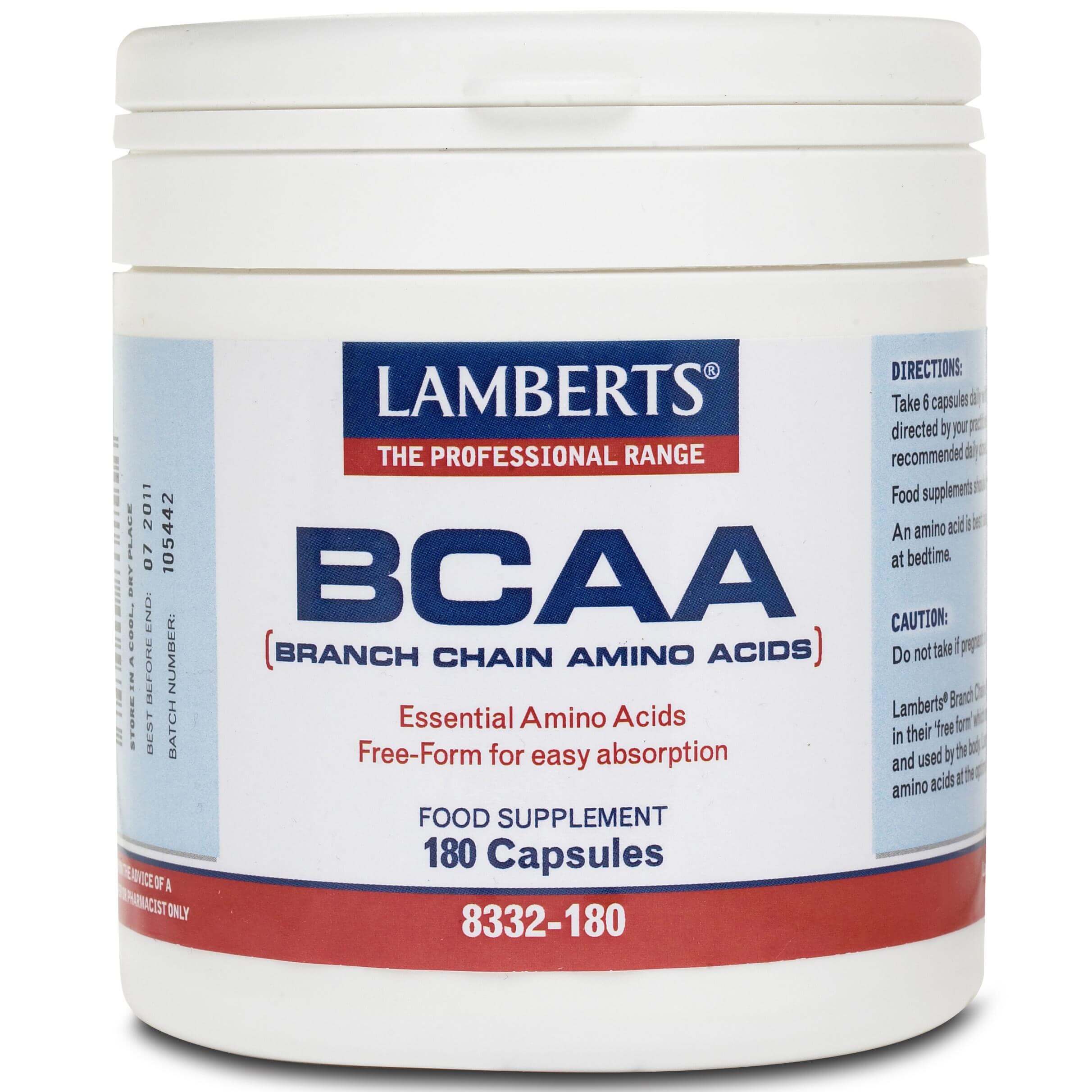 Lamberts BCAA-Branch Chain Amino Acids Παρέχει Τρία Απαραίτητα Αμινοξέα 180 caps
