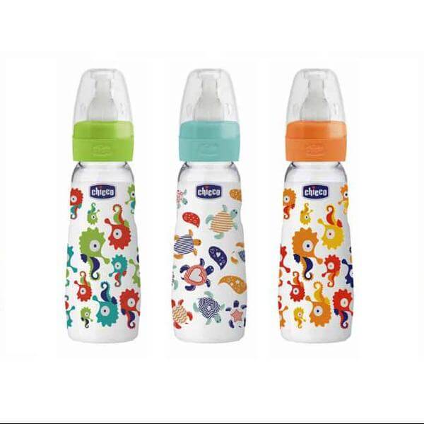 Chicco μπιμπερό Γυάλινο Simply Σιλικόνη 0+ 250ml – μπλέ