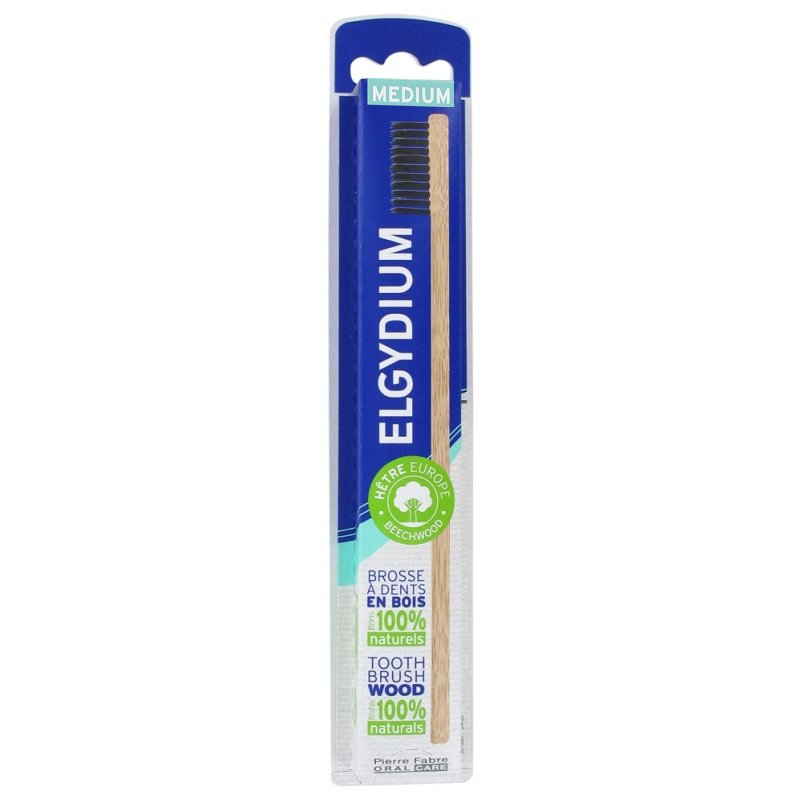 Elgydium Tooth Brush Wood 100% Naturals Bristles Medium Ξύλινη Οικολογική Οδοντόβουρτσα 1 Τεμάχιο