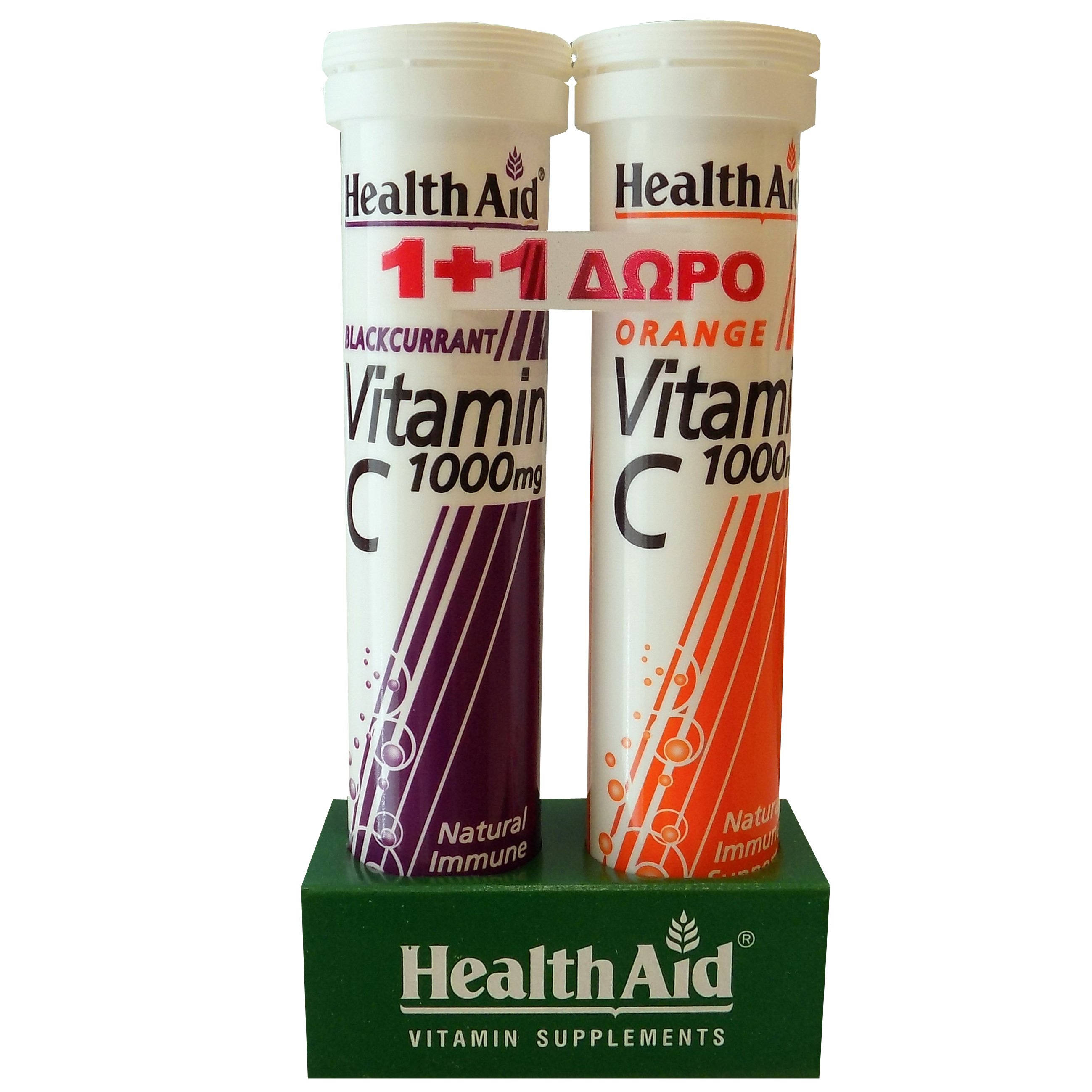 Health Aid Πακέτο Προσφοράς Vitamin C 1000mg Φραγκοστάφυλλο & Vitamin C 1000mg Πορτοκάλι 2x20effer.tabs 1+1 Δώρο
