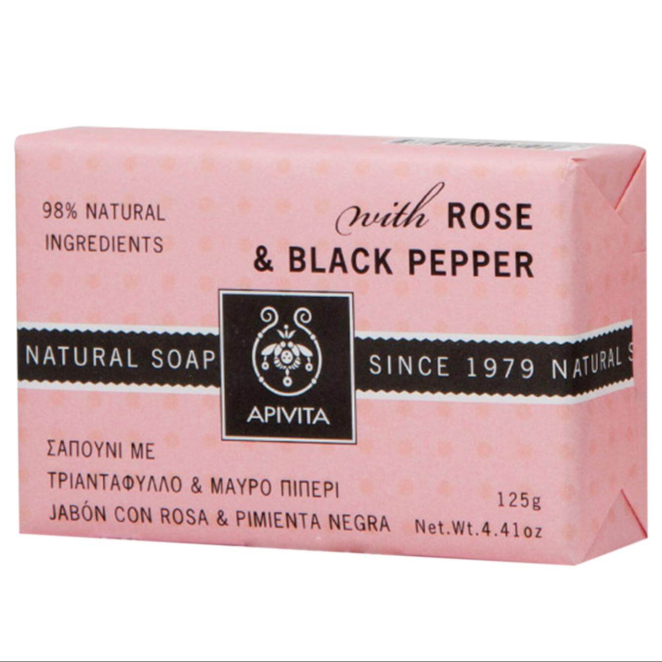Apivita Natural Soap Σαπούνι με Τριαντάφυλλο & Μαύρο Πιπέρι 125g