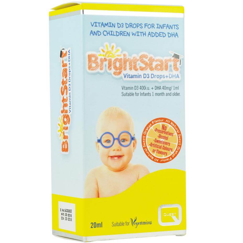 Quest BrightStart Vitamin D3 Drops & DHA Συμπλήρωμα Διατροφής για τη Σωστή Ανάπτυξη Βρεφών & Παιδιών έως 5 Ετών 20ml