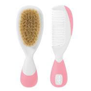 Chicco Brush & Comb 0m+ Ιδανικό για το Χτένισμα, Σέβεται το Ευαίσθητο Δέρμα του Μωρού Ροζ 2 Τεμάχια