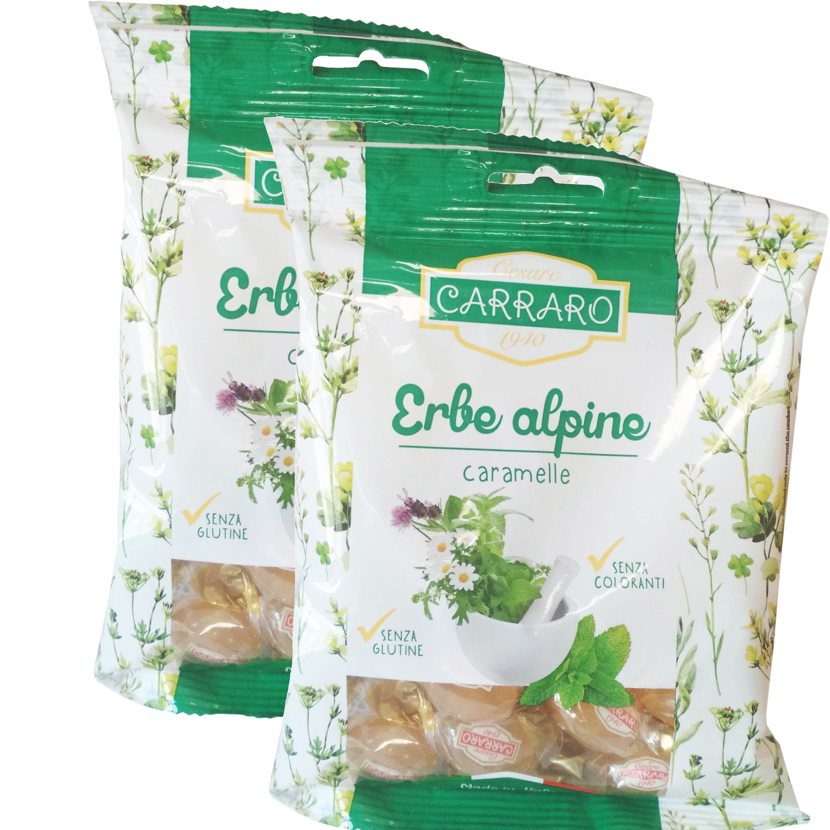 Carraro Πακέτο Προσφοράς Caramelle Erbe Alpine Καραμέλες για το Λαιμό με Αλπικά Βότανα 2x100gr