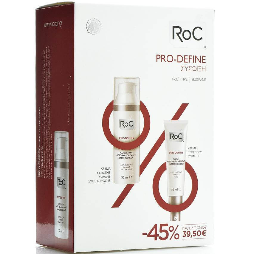 Roc Pro-Define Κρέμα Προσώπου Σύσφιξης Λεπτόρρευστης Υφής 40ml & Pro-Define Κρέμα Σύσφιξης Υψηλής Συγκέντρωσης 50ml Promo -45%