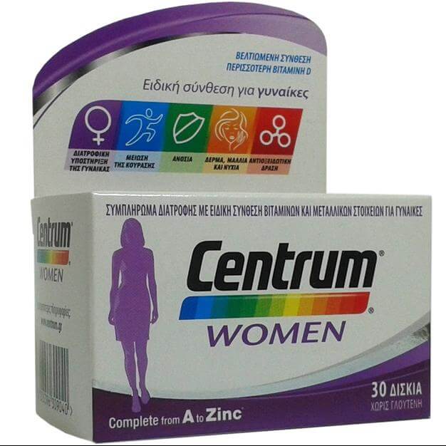 Centrum Women Συμπλήρωμα Διατροφής, Βελτιωμένη Ειδική Σύνθεση Βιταμινών, Μεταλλικών Στοιχείων & Βιταμίνης D, για Γυναίκες 30Tabs