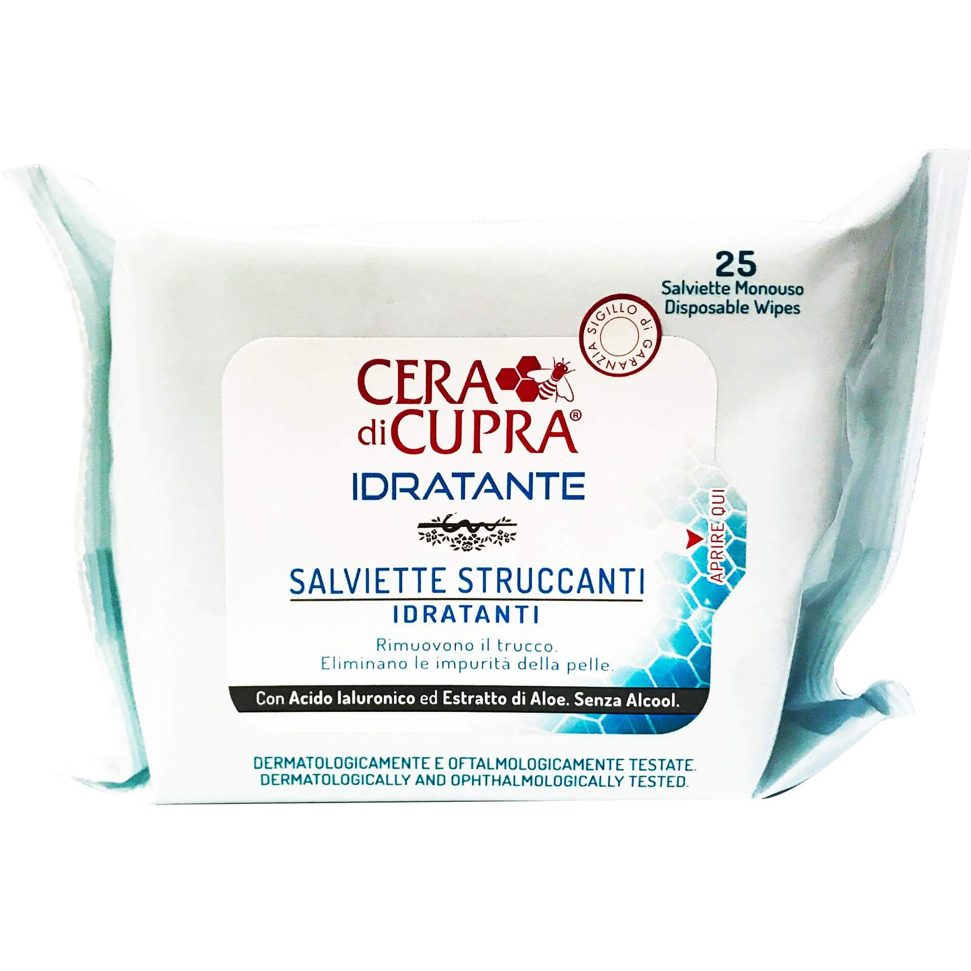 Cera di Cupra Idratante Μαντηλάκια Ντεμακιγιάζ με Εκχύλισμα Αλόη Βέρα & Υαλουρονικό Οξύ 25 Τεμάχια