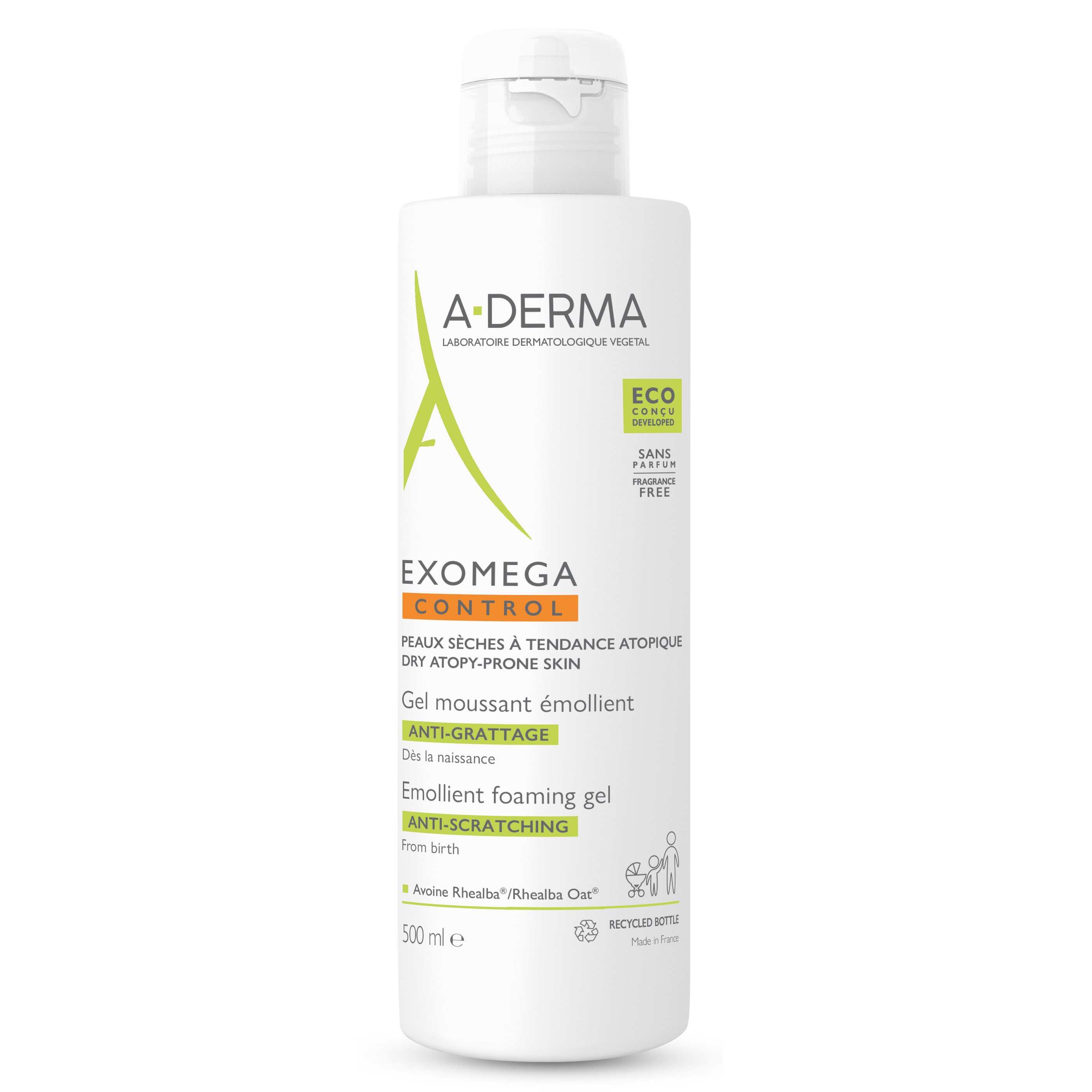 A-Derma Exomega Control Anti-Scratching Emolient Foaming Gel Κρεμώδης Αφρός Καθαρισμού σε Μορφή Gel για το Ατοπικό Δέρμα 500ml