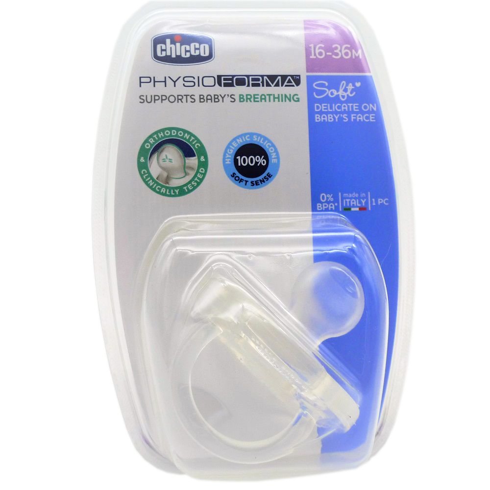 Chicco Πιπίλα Physio Soft Ολο Σιλικόνη Διάφανη 16-36M 1 Τεμάχιο