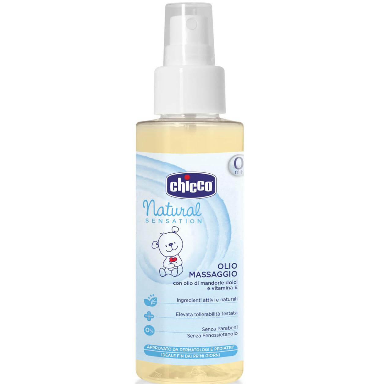 Chicco Natural Sensation Massage Oil Βρεφικό Λάδι Ενυδάτωσης με Έλαιο Αμυγδάλου & Βιταμίνη Ε 100ml