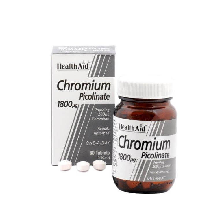 Health Aid Chromium Picolinate 1800 μg Προωθεί Τον Μεταβολισμό Των Υδατανθράκων Των Λιπών & Των Πρωτεϊνών 60Ταμπλέτες