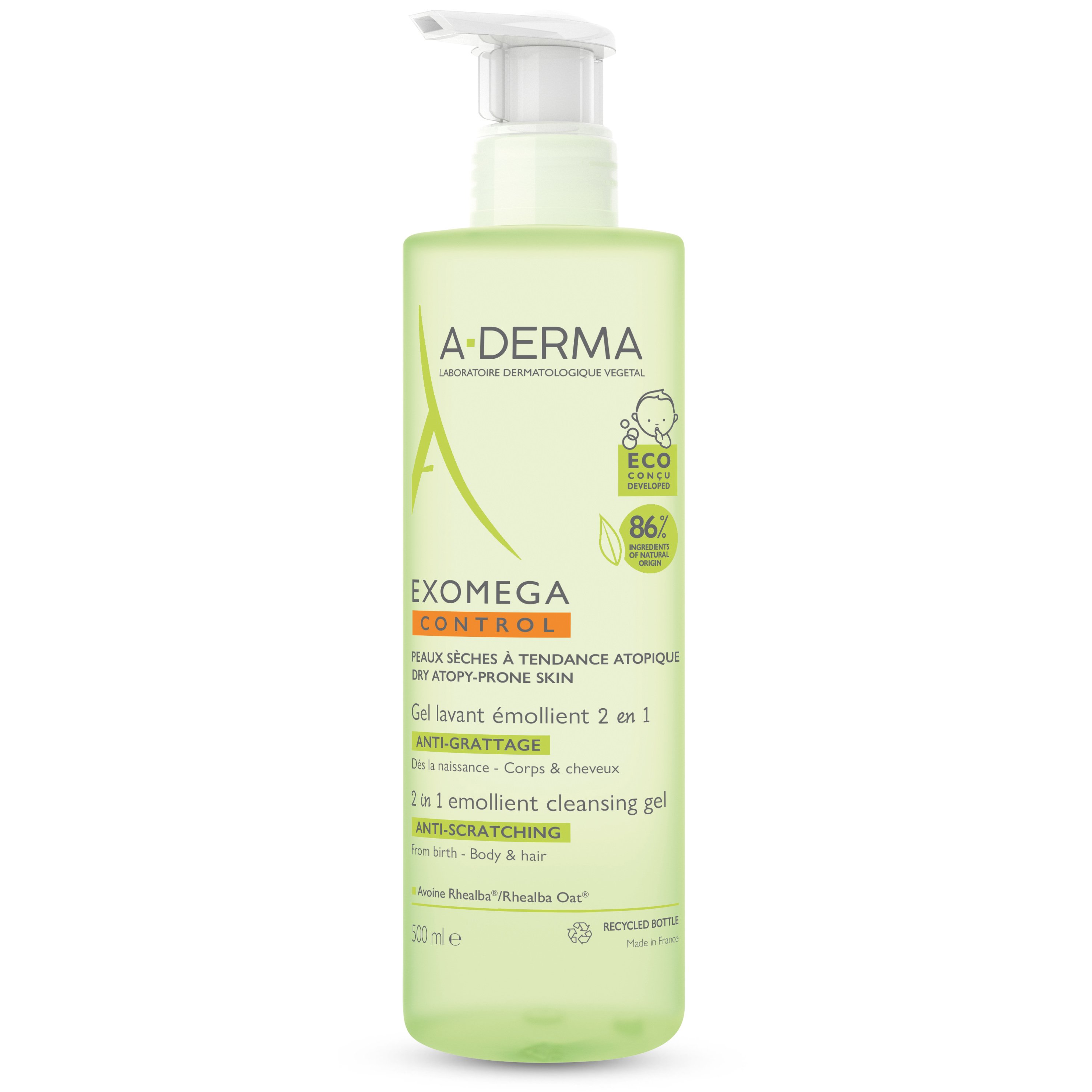 A-Derma Exomega Control 2 in 1 Anti-Scratching Emolient Cleansing Gel Ενυδατικό Gel Καθαρισμού για Ατοπικό – Ξηρό Δέρμα 500ml