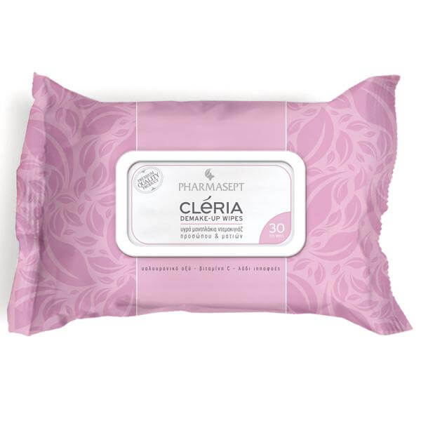 Pharmasept Cleria Demake – Up Wipes Πρακτικά Υγρά Μαντηλάκια Ντεμακιγιάζ Προσώπου & Ματιών 30τεμάχια
