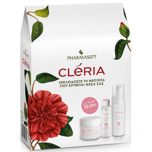 Pharmasept Cleria Promobox Hydra Velvet Cream 50ml, Face Cleansing & Demake-up Foam 150ml, Refreshing Micellar Water 100ml