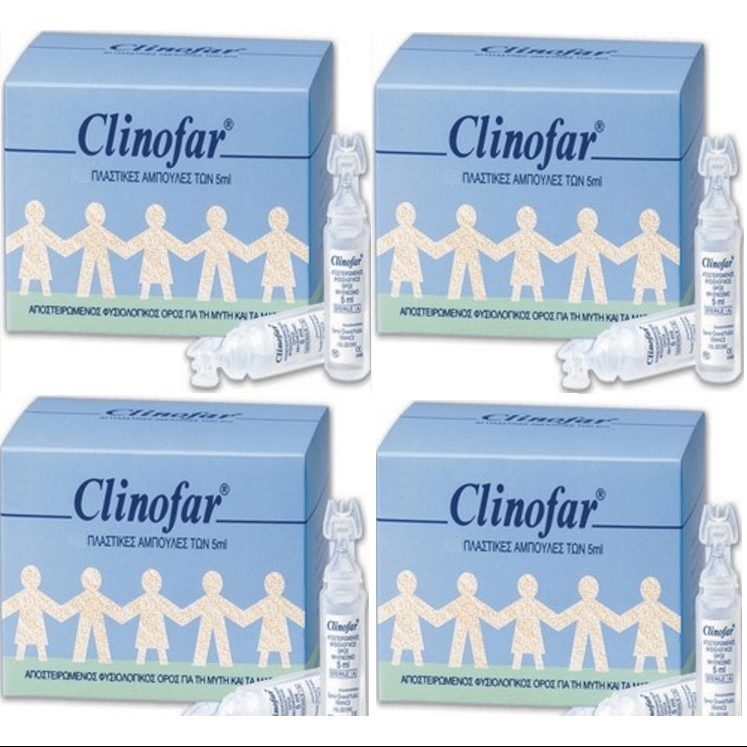 4 x Clinofar Αμπούλες Αποστειρωμένος Φυσιολογικός Ορός, Για Την Μύτη Και Τα Μάτια 15 x 5ml