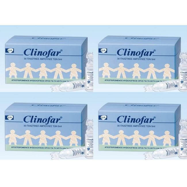 4 x Clinofar Αποστειρωμένος Φυσιολογικός Ορός Για Τη Μύτη & Τα Μάτια 30 x 5ml