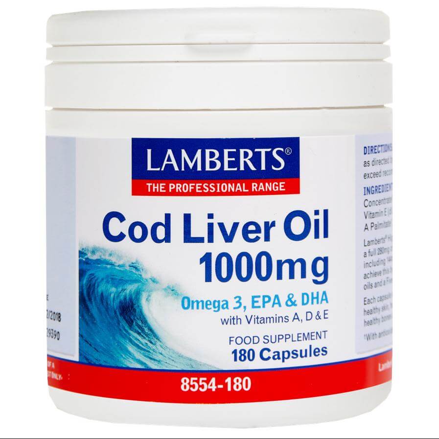 Lambers Cod Liver Oil Συμπλήρωμα Διατροφής με Ωμέγα 3 Λιπαρά Οξέα 1000mg 180tabs