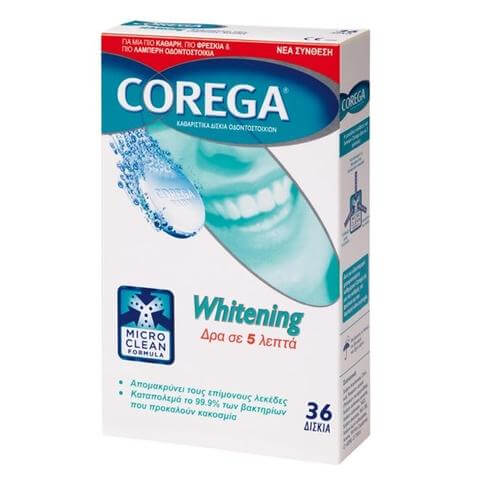 Corega Whitening Καθαριστικά Δισκία Οδοντοστοιχιών 36tabs